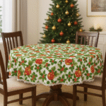 Noapte de Sărbătoare Rotunda – Față de Masă cu Globuri Roșii și Ilex | Antipată