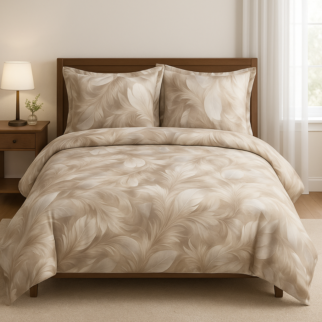 Dormi în Puf – Lenjerie de Pat Ranforce Lux 5D, Nuanțe Perlă cu Broderie Discretă | 6 Piese